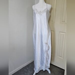 California Dynasty White Satin Beaded Gown Womens Medium